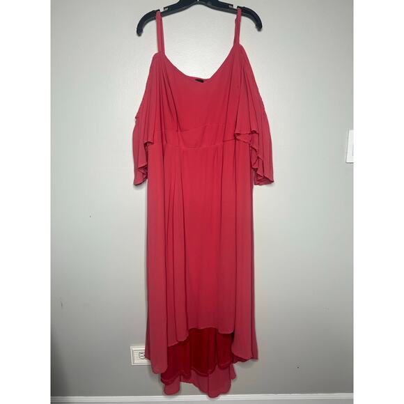 Torrid Cold Shoulder Chiffon Maxi Dress Size 6X Asymmetrical Hem Fairy Boho Pink - Picture 2 of 11